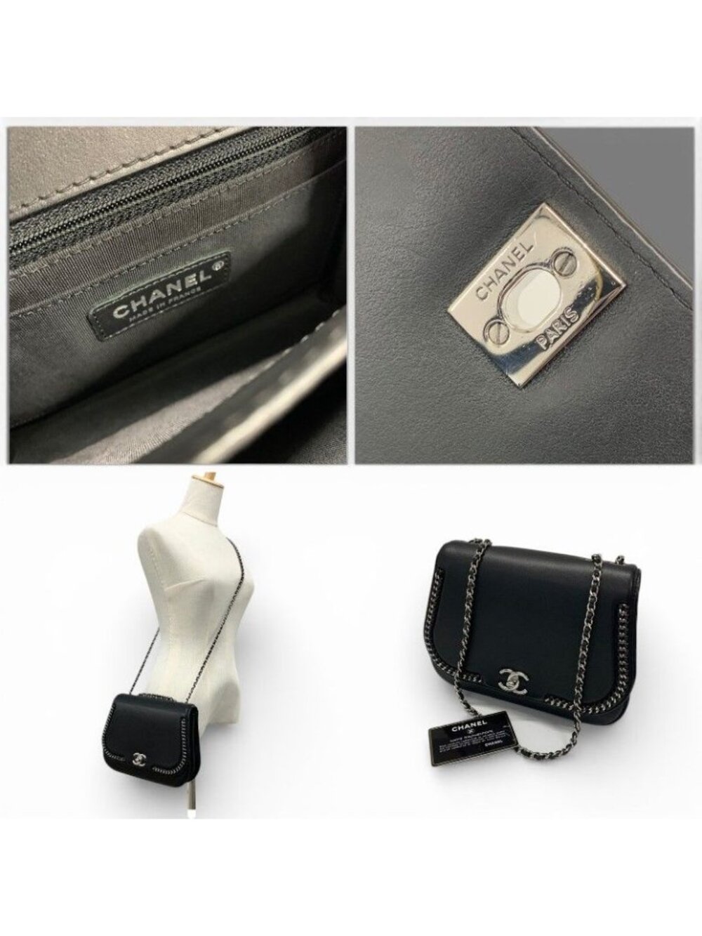 Chanel Bag Shoulder Leather Black Silver Turnlock Chain - Picture 10 of 10